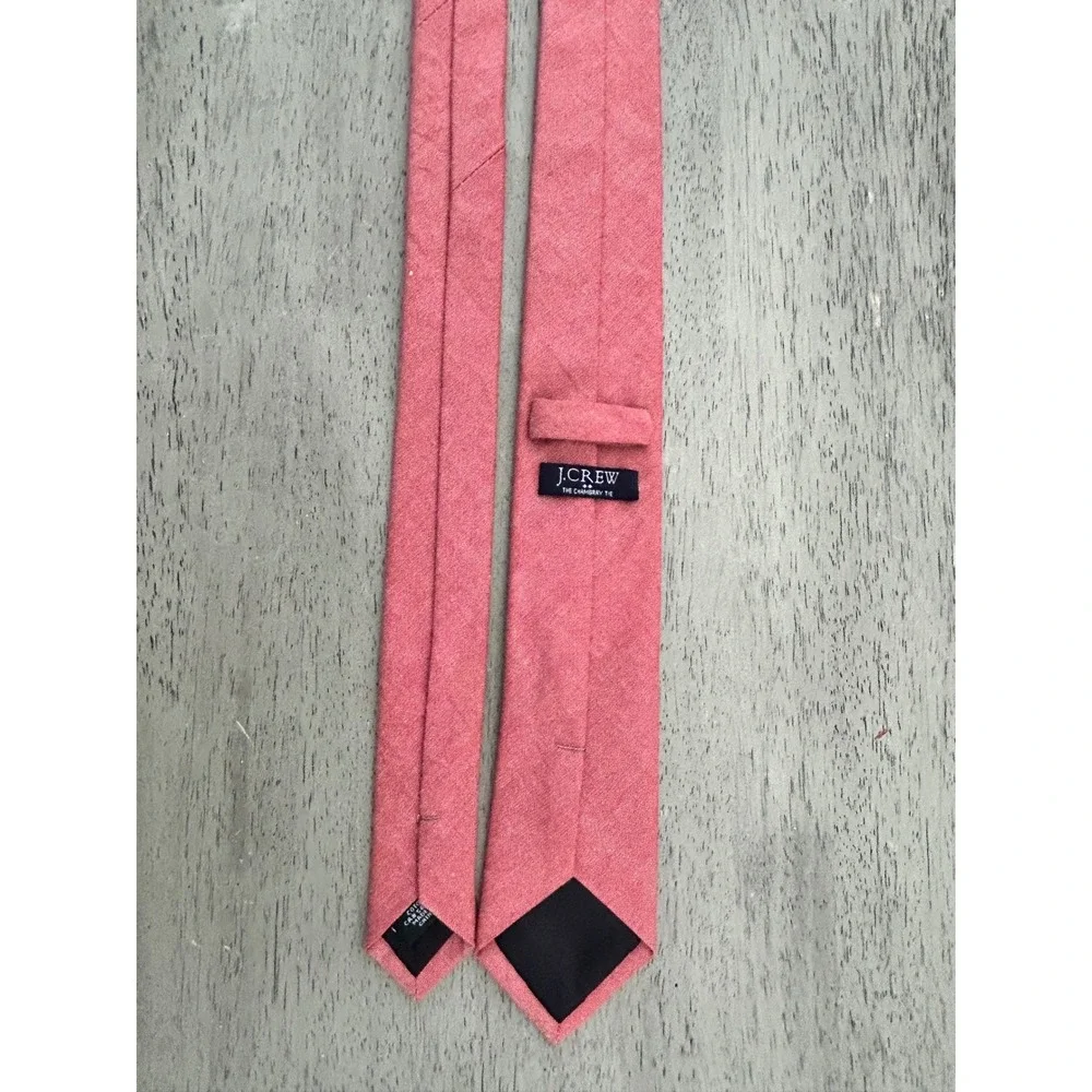 J.Crew Mens Chambray Tie Pink Salmon Coral 100% Cotton Slim Necktie 58x2.5